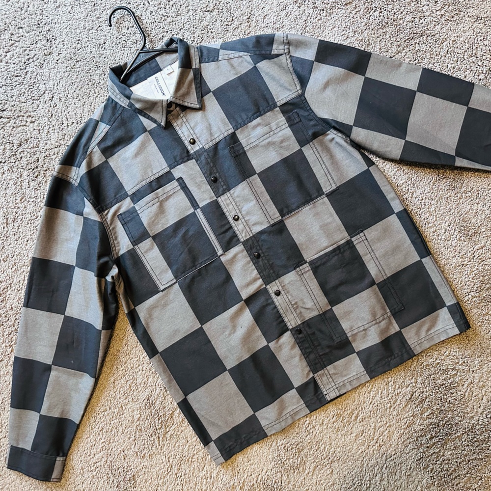 Collusion checkers jacket in black and gray square cut
